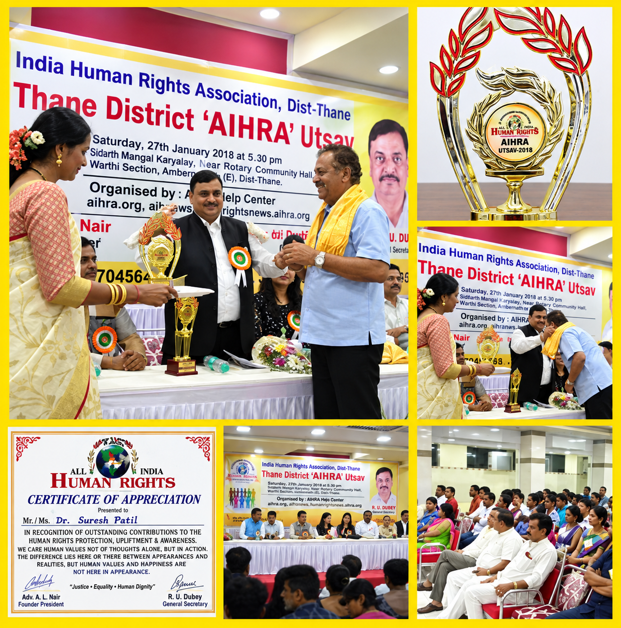 AIHRA Human Rights Award 2018 Presented To Dr. Suresh Patil